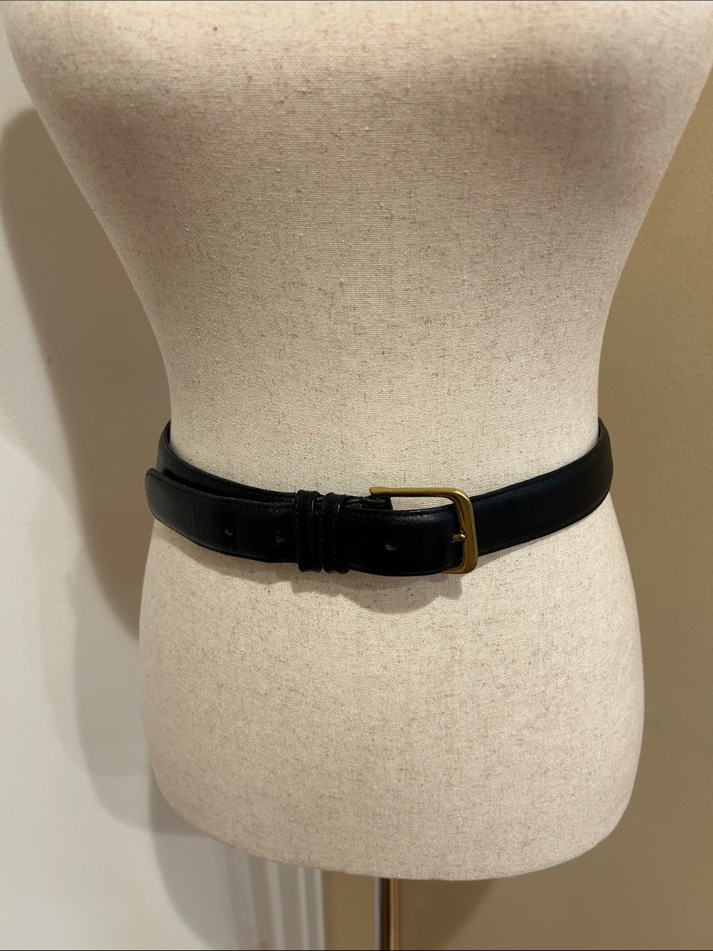 Vintage Coach Black Leather Belt with Brass-Tone Buckle
